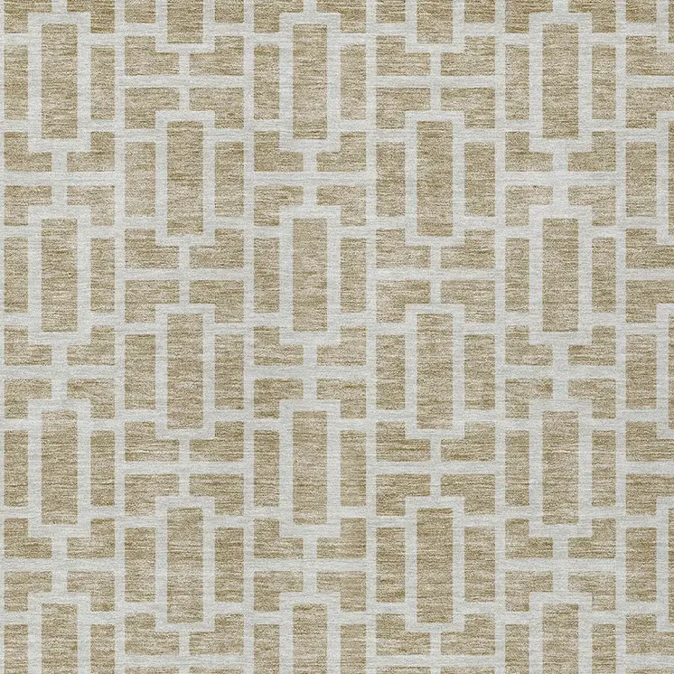 9' X 12' Beige And Brown Geometric Washable Indoor Outdoor Area Rug