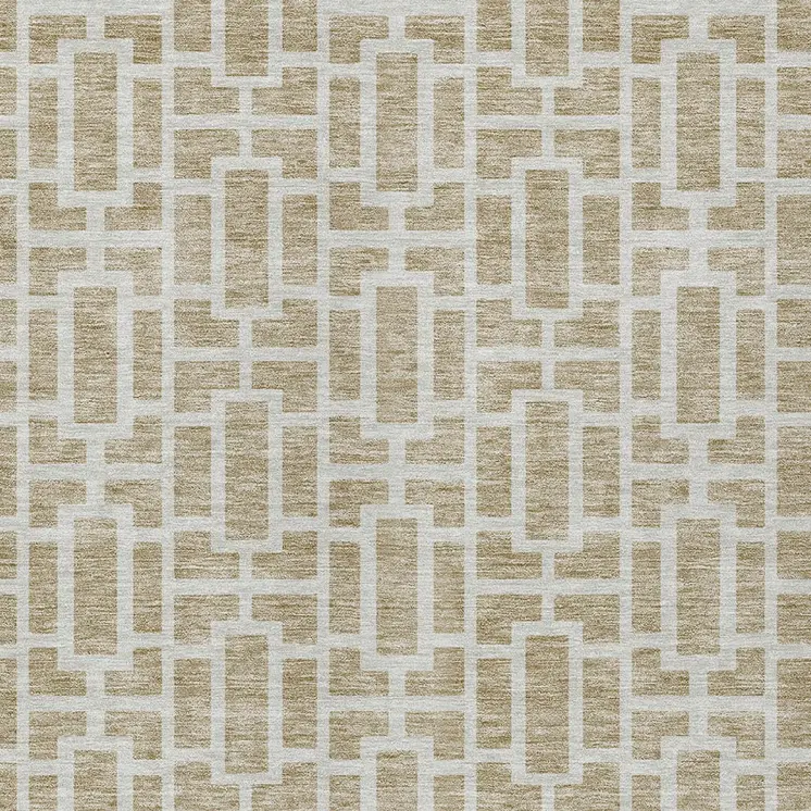 10' X 14' Beige And Brown Geometric Washable Indoor Outdoor Area Rug