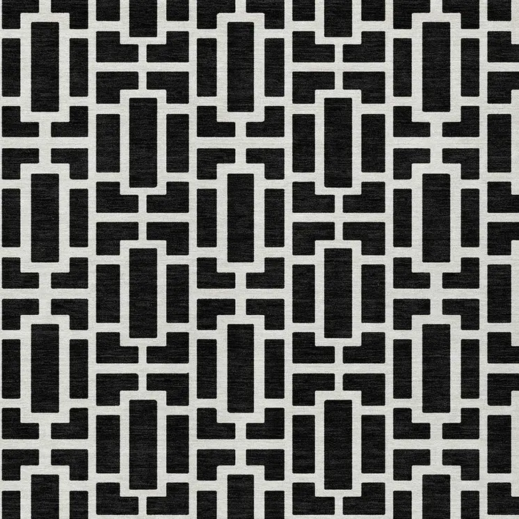 5' X 8' Black And Ivory Geometric Washable Indoor Outdoor Area Rug
