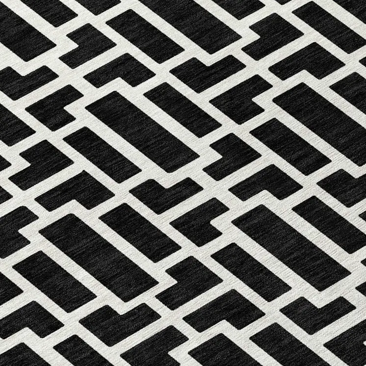 8' X 10' Black And Ivory Geometric Washable Indoor Outdoor Area Rug