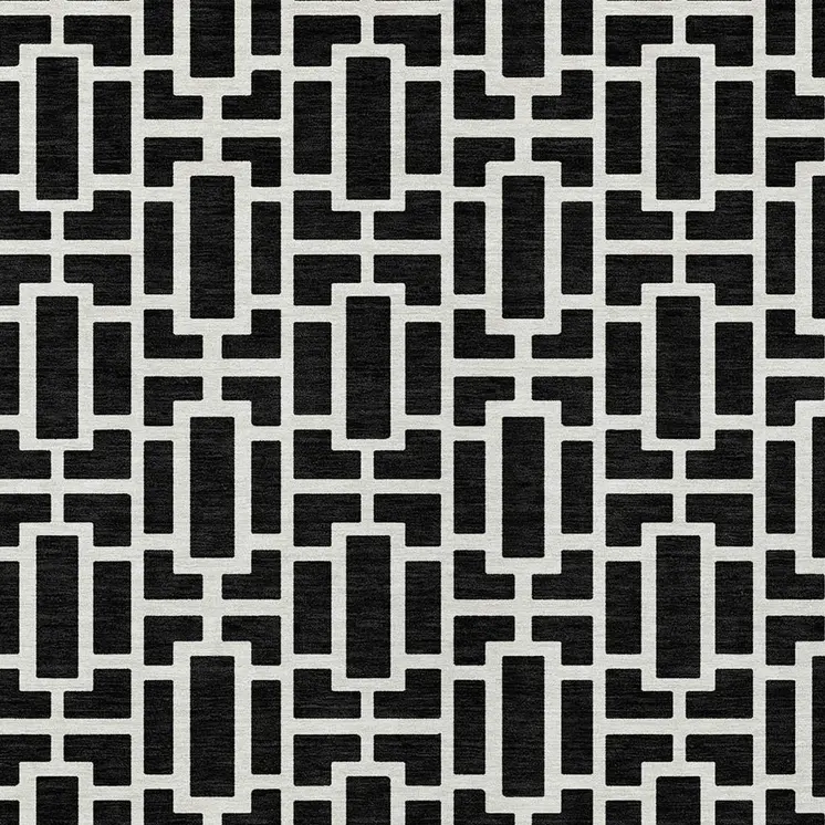 10' X 14' Black And Ivory Geometric Washable Indoor Outdoor Area Rug