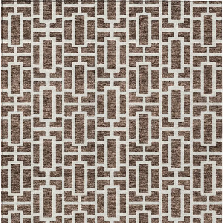 3' X 5' Brown And Beige Geometric Washable Indoor Outdoor Area Rug