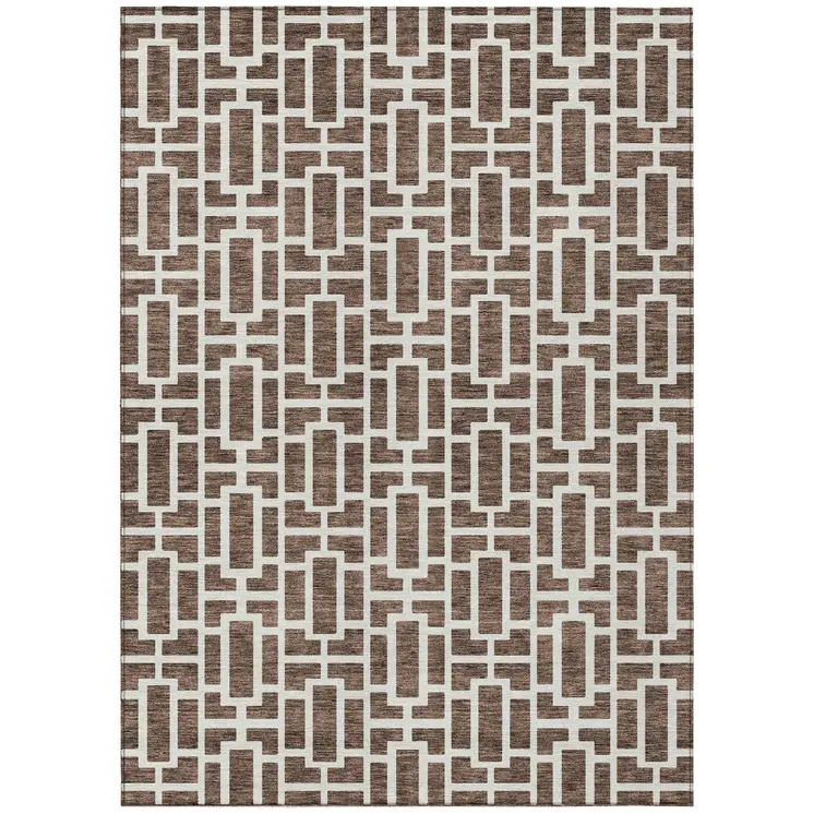 3' X 5' Brown And Beige Geometric Washable Indoor Outdoor Area Rug