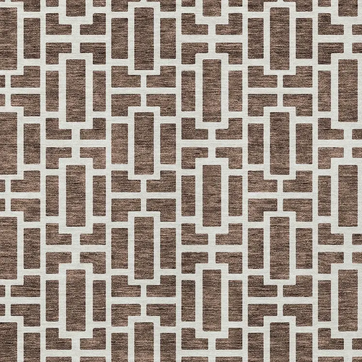 3' X 5' Brown And Beige Geometric Washable Indoor Outdoor Area Rug