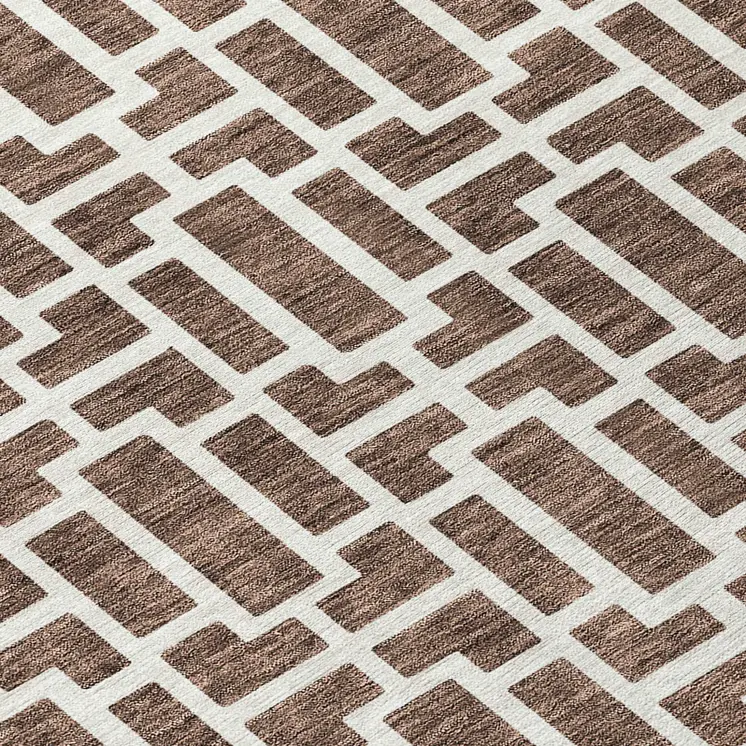 3' X 5' Brown And Beige Geometric Washable Indoor Outdoor Area Rug
