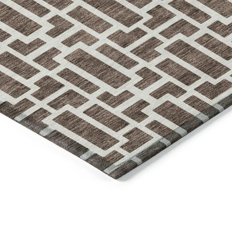 8' X 10' Brown And Beige Geometric Washable Indoor Outdoor Area Rug