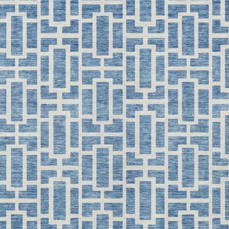 5' X 8' Denim Blue And Ivory Geometric Washable Indoor Outdoor Area Rug