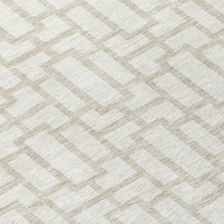 8' Ivory And Beige Round Geometric Washable Indoor Outdoor Area Rug