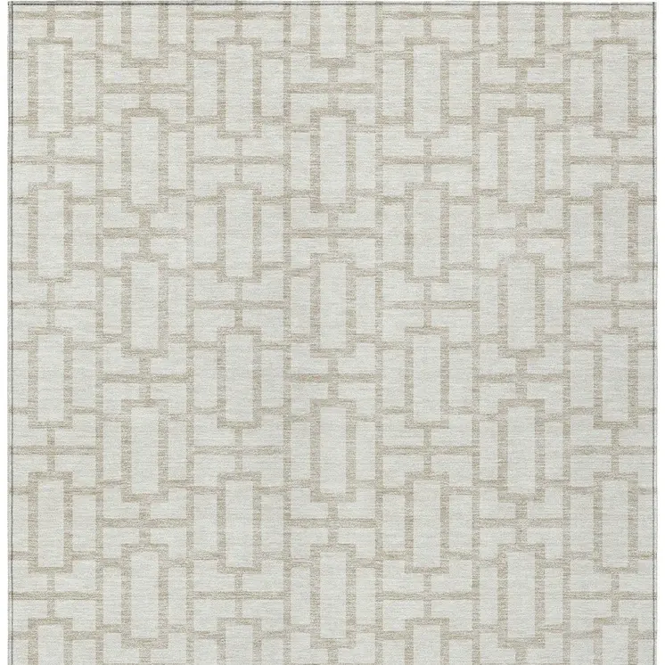 10' X 14' Ivory And Beige Geometric Washable Indoor Outdoor Area Rug
