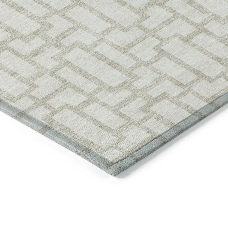 10' X 14' Ivory And Beige Geometric Washable Indoor Outdoor Area Rug