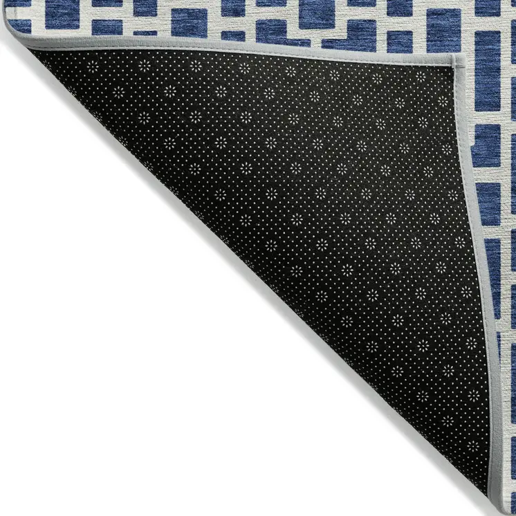 8' X 10' Navy Blue And Ivory Geometric Washable Indoor Outdoor Area Rug