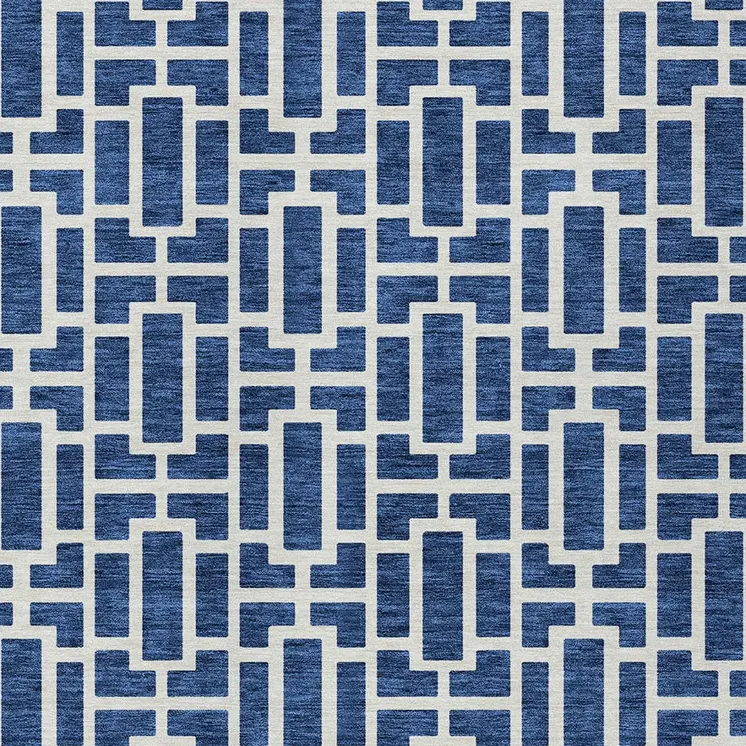 10' X 14' Navy Blue And Ivory Geometric Washable Indoor Outdoor Area Rug