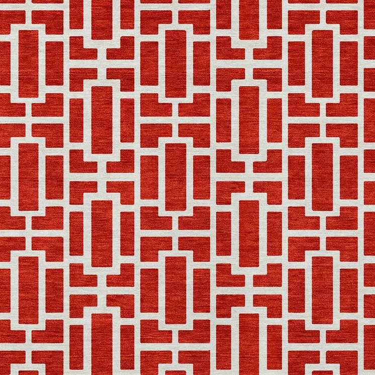 3' X 5' Red And Ivory Geometric Washable Indoor Outdoor Area Rug
