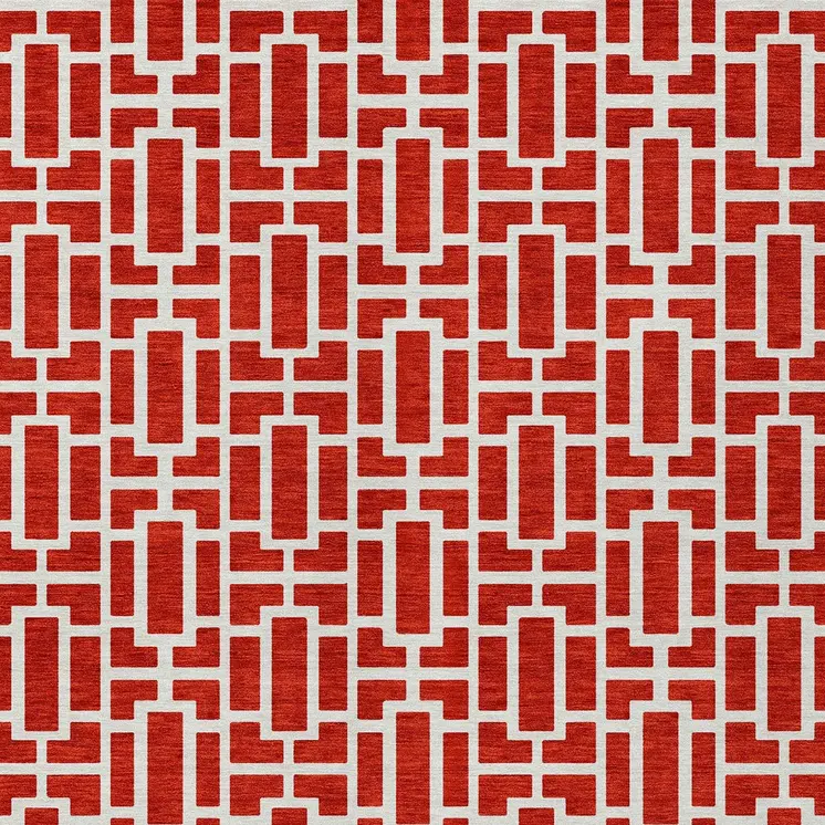 8' X 10' Red And Ivory Geometric Washable Indoor Outdoor Area Rug