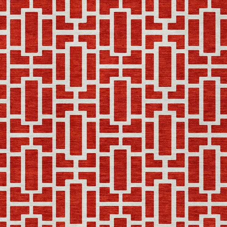 8' X 10' Red And Ivory Geometric Washable Indoor Outdoor Area Rug