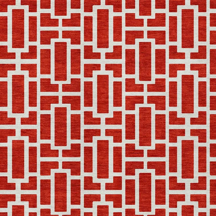 9' X 12' Red And Ivory Geometric Washable Indoor Outdoor Area Rug