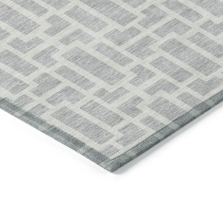 3' X 5' Silver And Gray Geometric Washable Indoor Outdoor Area Rug
