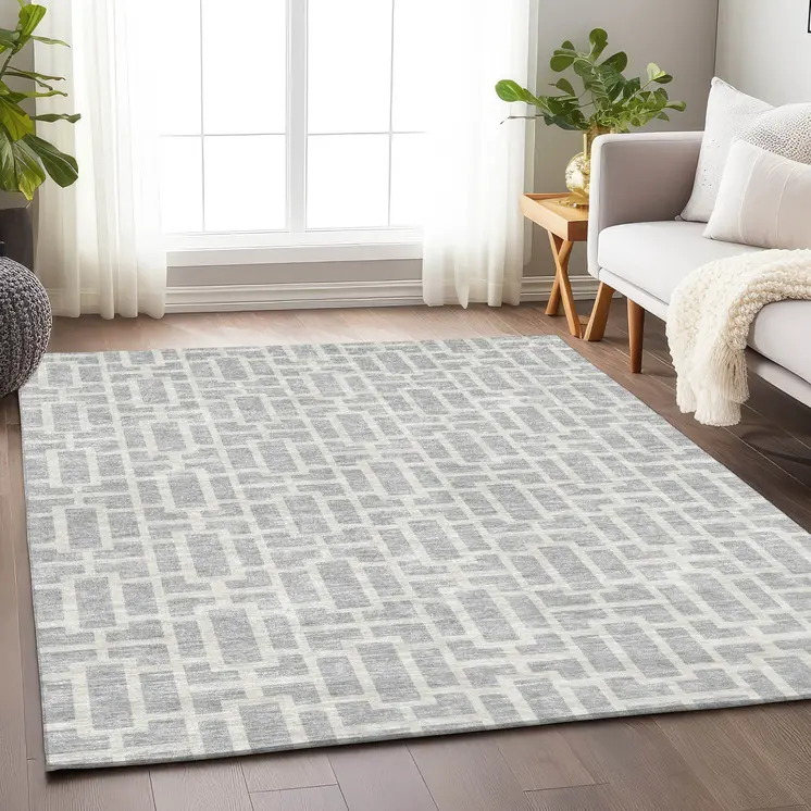 3' X 5' Silver And Gray Geometric Washable Indoor Outdoor Area Rug