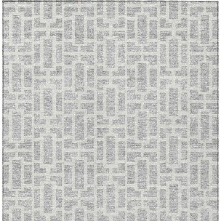5' X 8' Silver And Gray Geometric Washable Indoor Outdoor Area Rug