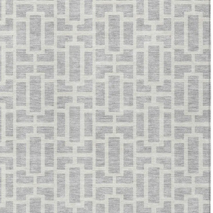 5' X 8' Silver And Gray Geometric Washable Indoor Outdoor Area Rug