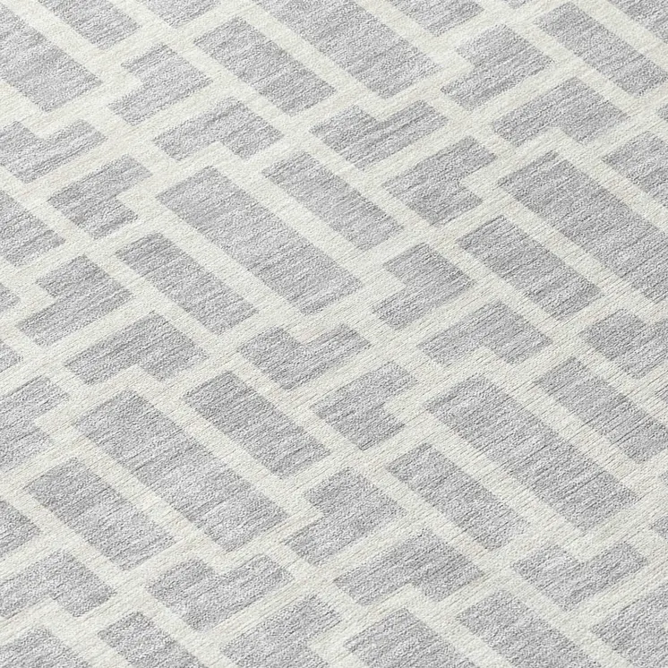 8' Silver And Gray Round Geometric Washable Indoor Outdoor Area Rug