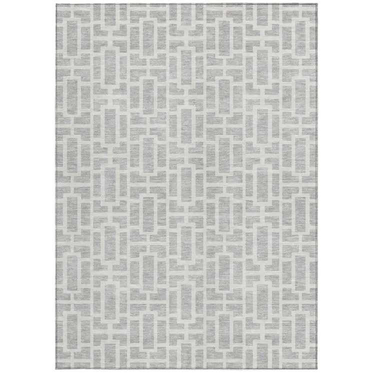 8' X 10' Silver And Gray Geometric Washable Indoor Outdoor Area Rug