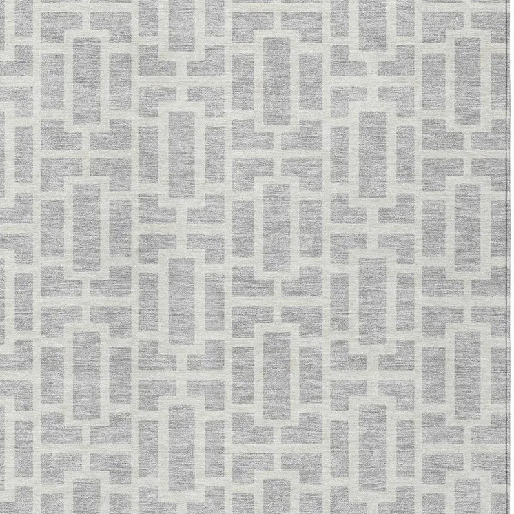 9' X 12' Silver And Gray Geometric Washable Indoor Outdoor Area Rug