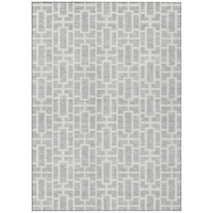 10' X 14' Silver And Gray Geometric Washable Indoor Outdoor Area Rug