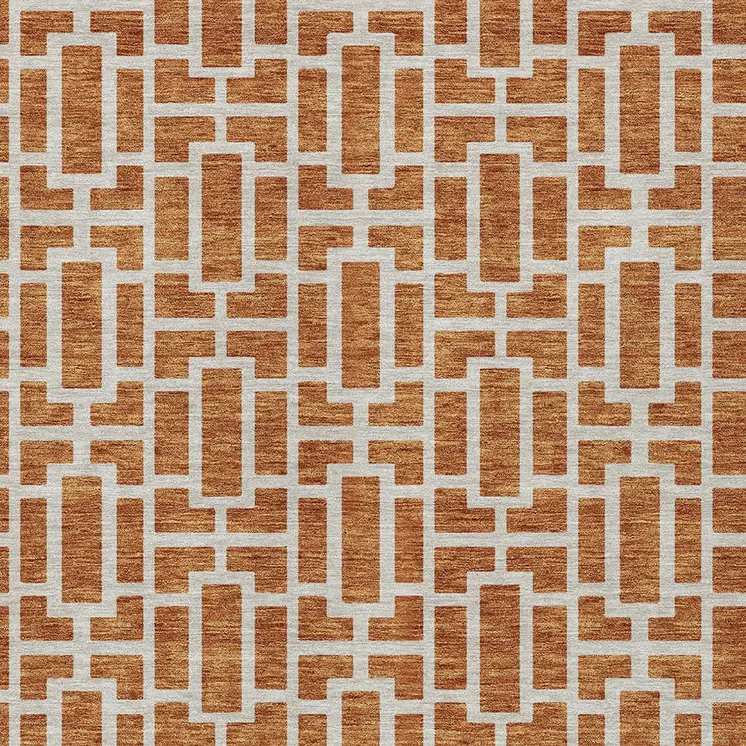 3' X 5' Terra Cotta And Beige Geometric Washable Indoor Outdoor Area Rug