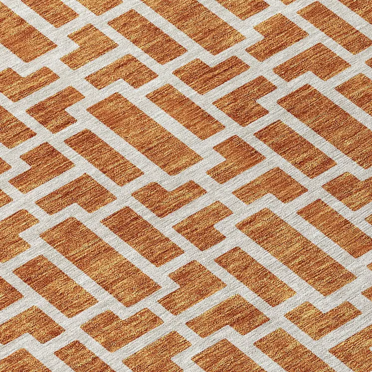 3' X 5' Terra Cotta And Beige Geometric Washable Indoor Outdoor Area Rug