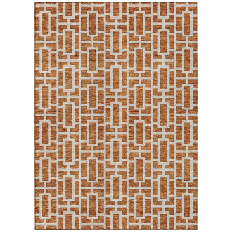 5' X 8' Terra Cotta And Beige Geometric Washable Indoor Outdoor Area Rug