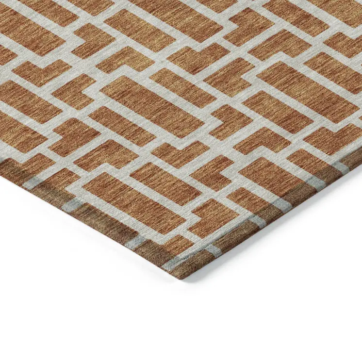 5' X 8' Terra Cotta And Beige Geometric Washable Indoor Outdoor Area Rug