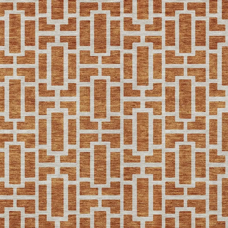 5' X 8' Terra Cotta And Beige Geometric Washable Indoor Outdoor Area Rug