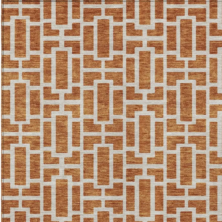 8' X 10' Terra Cotta And Beige Geometric Washable Indoor Outdoor Area Rug