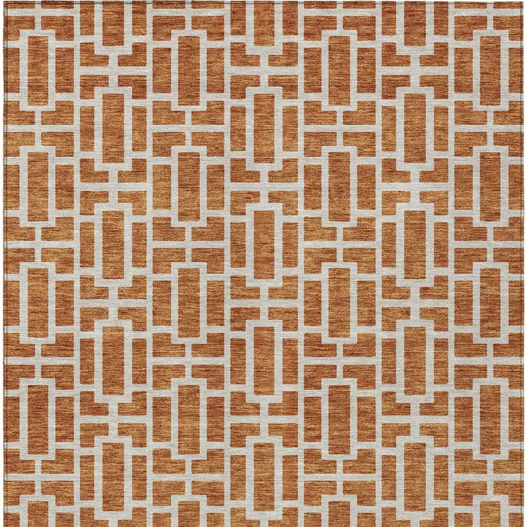 9' X 12' Terra Cotta And Beige Geometric Washable Indoor Outdoor Area Rug