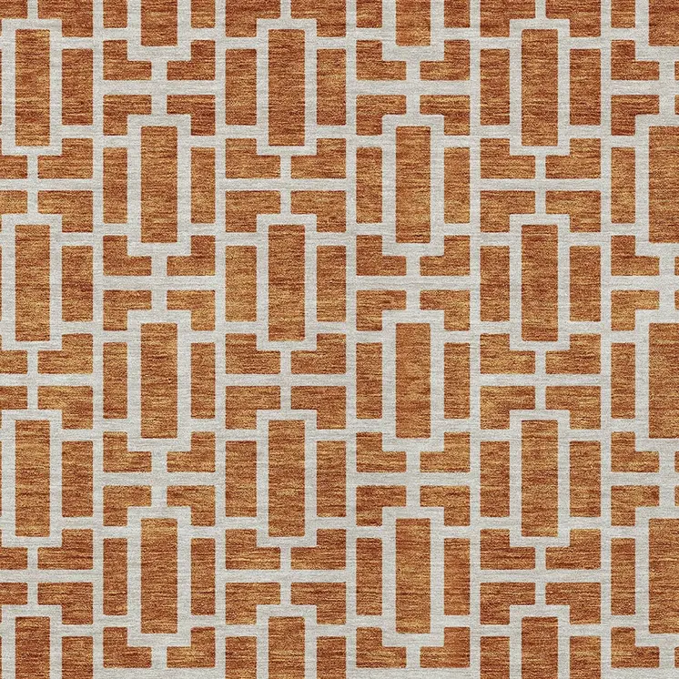 9' X 12' Terra Cotta And Beige Geometric Washable Indoor Outdoor Area Rug