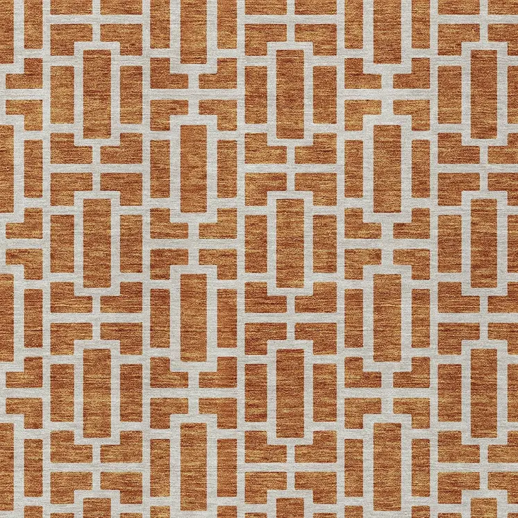 10' X 14' Terra Cotta And Beige Geometric Washable Indoor Outdoor Area Rug