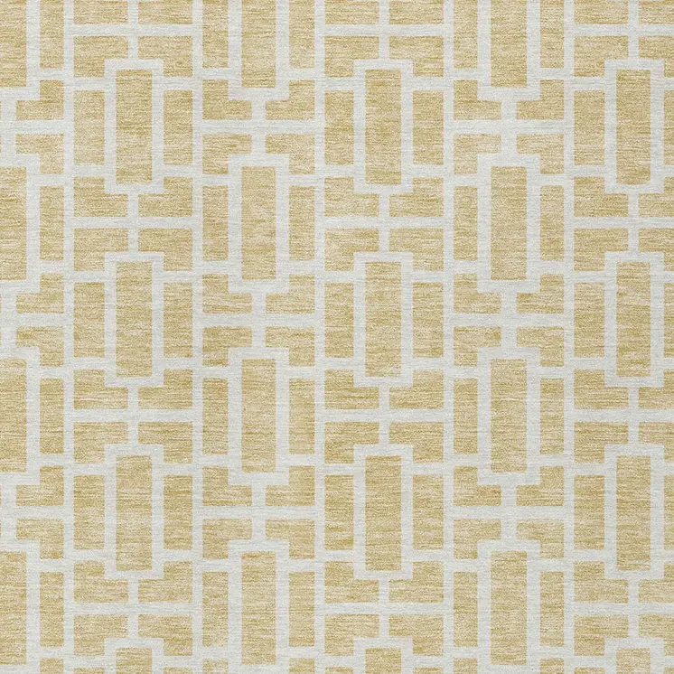 3' X 5' Wheat And Ivory Geometric Washable Indoor Outdoor Area Rug