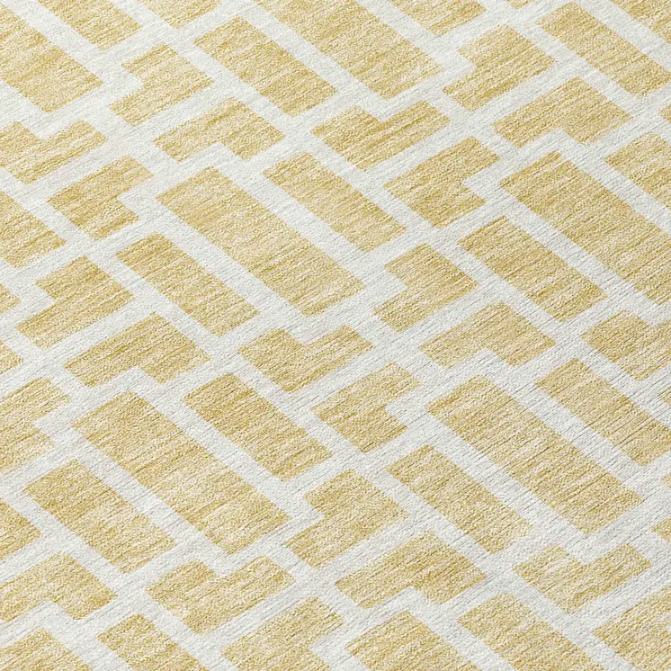 8' Wheat And Ivory Round Geometric Washable Indoor Outdoor Area Rug