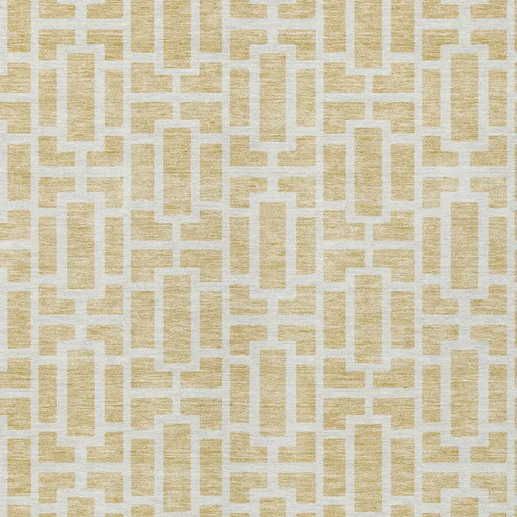 9' X 12' Wheat And Ivory Geometric Washable Indoor Outdoor Area Rug