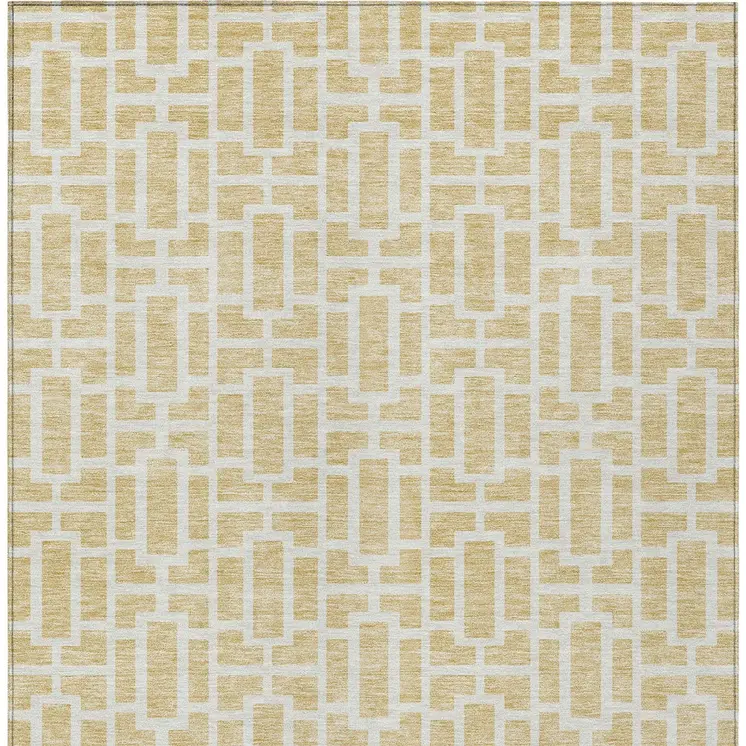10' X 14' Wheat And Ivory Geometric Washable Indoor Outdoor Area Rug