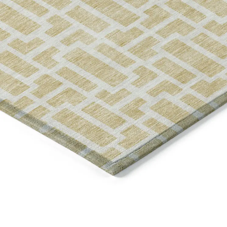 10' X 14' Wheat And Ivory Geometric Washable Indoor Outdoor Area Rug