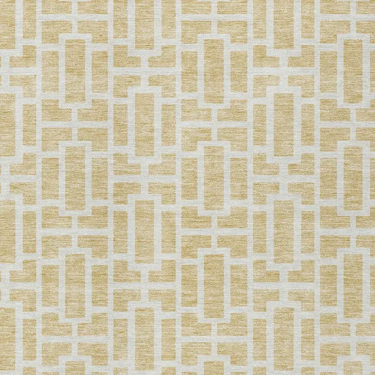 10' X 14' Wheat And Ivory Geometric Washable Indoor Outdoor Area Rug