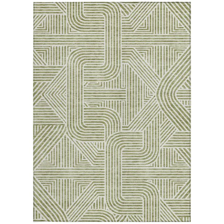 3' X 5' Artichoke Green And Ivory Abstract Washable Indoor Outdoor Area Rug