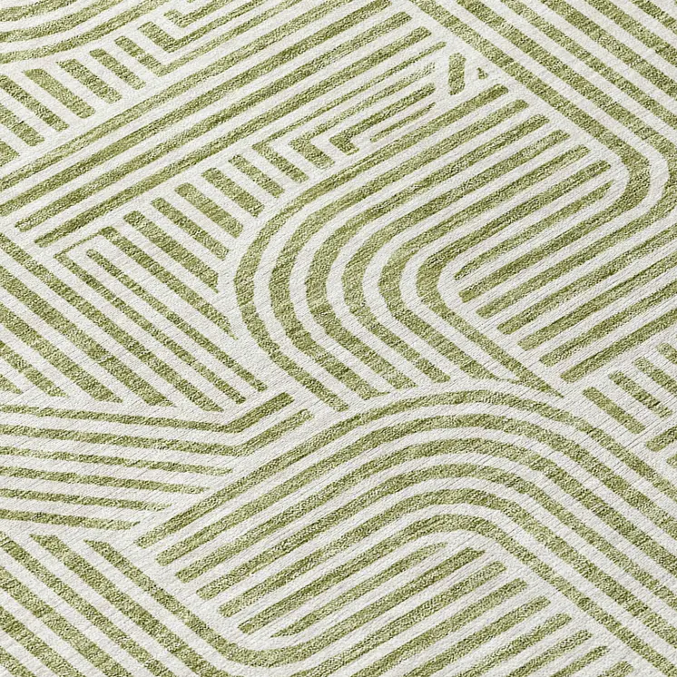 8' Artichoke Green And Ivory Round Abstract Washable Indoor Outdoor Area Rug