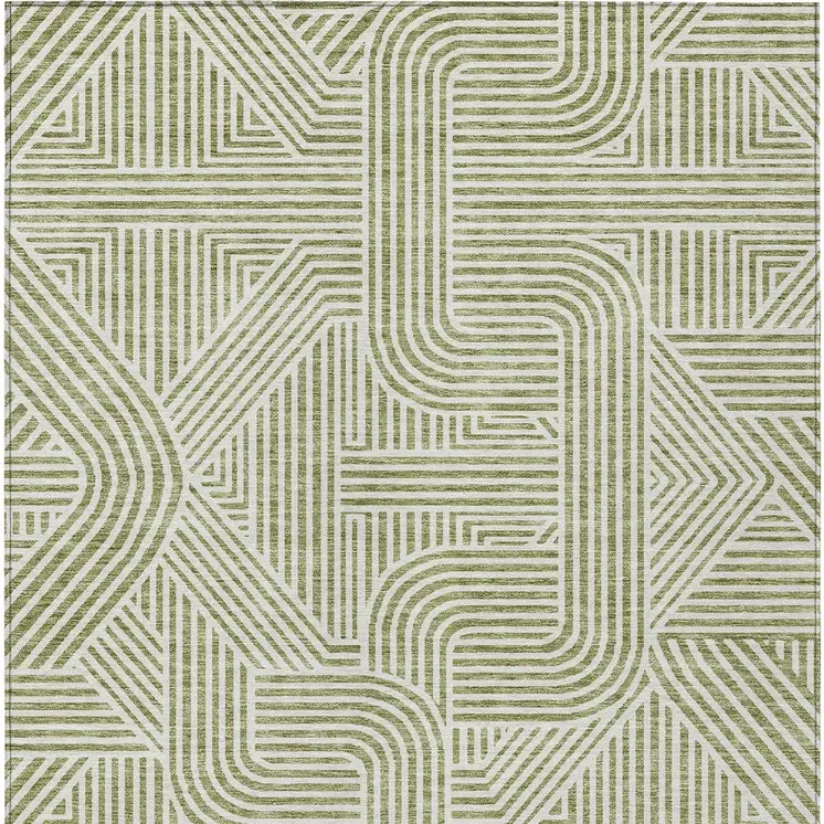 10' X 14' Artichoke Green And Ivory Abstract Washable Indoor Outdoor Area Rug