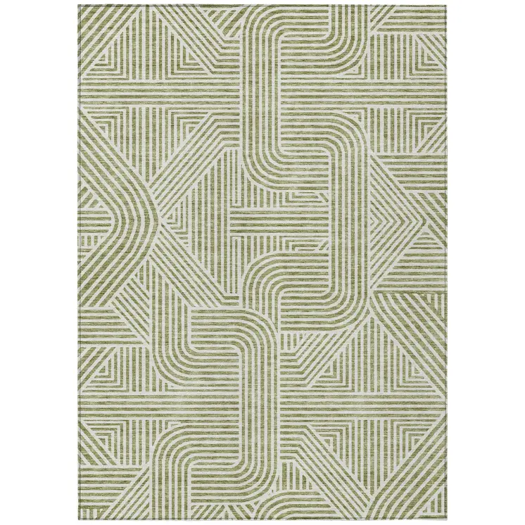 10' X 14' Artichoke Green And Ivory Abstract Washable Indoor Outdoor Area Rug