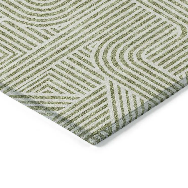 10' X 14' Artichoke Green And Ivory Abstract Washable Indoor Outdoor Area Rug