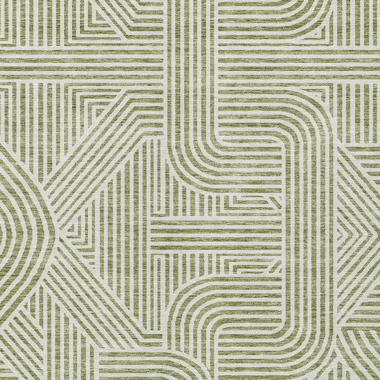 10' X 14' Artichoke Green And Ivory Abstract Washable Indoor Outdoor Area Rug