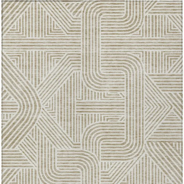 3' X 5' Beige And Brown Abstract Washable Indoor Outdoor Area Rug